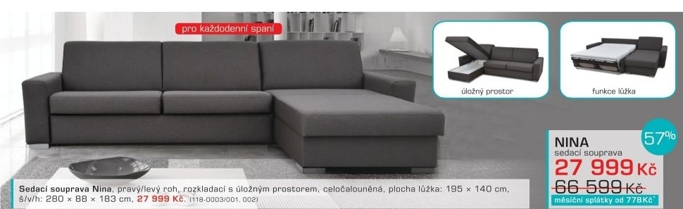Nina - levý roh (Luck 67 antracite, nohy stříbrné)