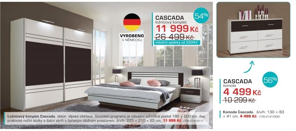 Cascada - komplet, postel 180cm (alpská bílá, lava)