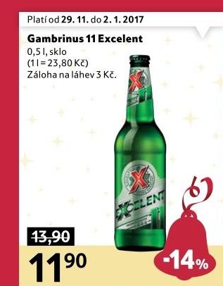 Pivo světlý ležák 11° Excelent Gambrinus
