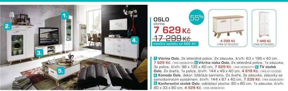 Oslo - Komoda (bílá/dub sanremo)