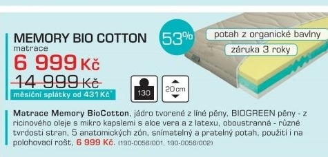 Memory BioCotton (200x90x19, potah organic cotton)