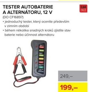 Tester autobaterie a alternátoru CarFace, 12 V