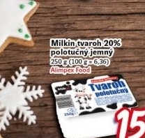 Tvaroh polotučný jemný Milkin