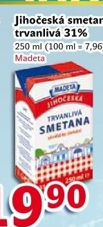 Smetana ke šlehání trvanlivá Jihočeská Madeta 31%