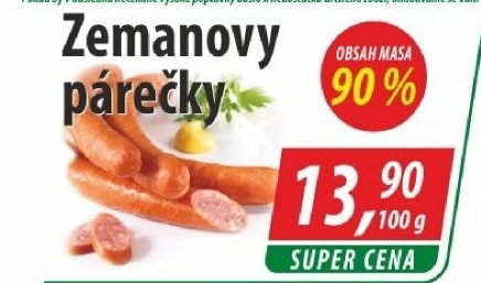 Zemanovy párečky Zeman maso - uzeniny