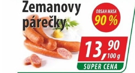 Zemanovy párečky Zeman maso - uzeniny