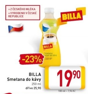 Smetana do kávy Billa