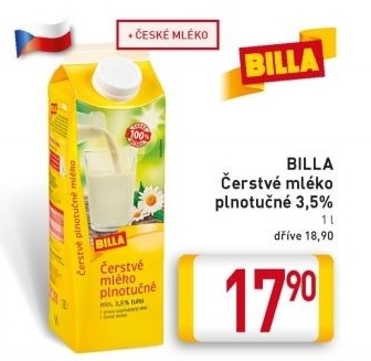 Mléko čerstvé Billa - 3,5% plnotučné