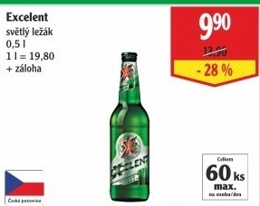 Pivo světlý ležák 11° Excelent Gambrinus