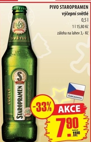 Pivo světlé výčepní 10° Staropramen