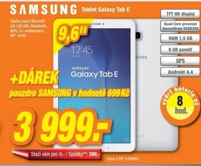 Samsung Galaxy Tab E 9.6 8GB, Wifi White