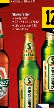 Pivo světlý ležák Staropramen