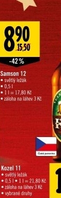 Pivo světlý ležák 11° Medium Velkopopovický Kozel