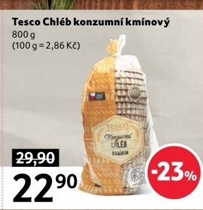 Chléb konzumní kmínový Tesco