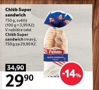 Toustový chléb supersendvič Penam