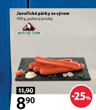 Párky Javořické se sýrem Kostelecké uzeniny