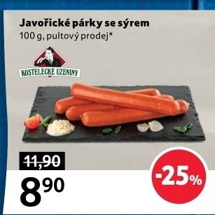 Párky Javořické se sýrem Kostelecké uzeniny