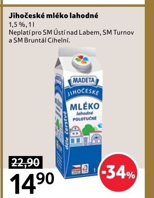 Mléko lahodné Jihočeské Madeta - 1,5% polotučné