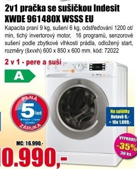 Pračka se sušičkou Indesit XWDE 961480X WSS EU 2v1