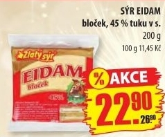 Sýr Eidam 45% Zlatý sýr Milkpol
