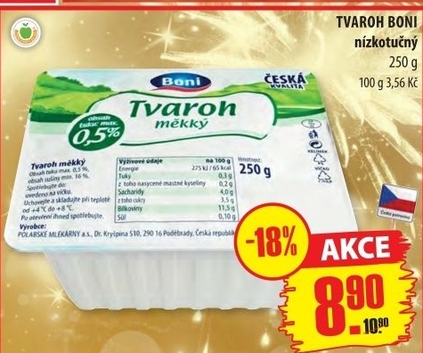 Tvaroh nízkotučný Boni