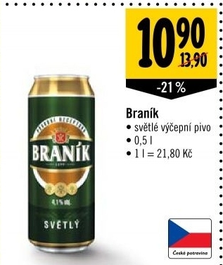 Pivo světlé výčepní 10° Braník