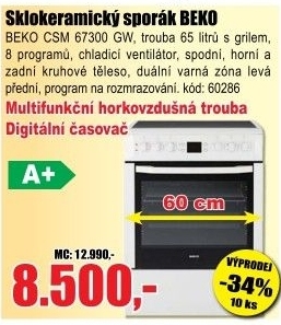 Sklokeramický sporák Beko CSM 67300 GW