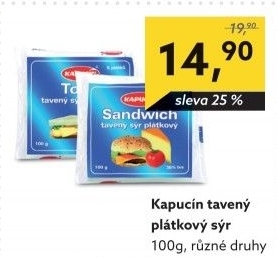 Sýr tavený plátky Toast Kapucín