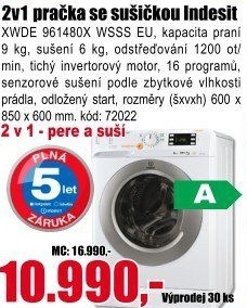 Pračka se sušičkou Indesit XWDE 961480X WSS EU 2v1