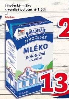 Trvanlivé mléko Jihočeské Madeta -1,5% polotučné