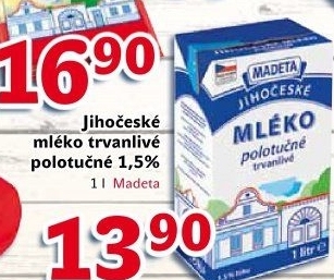 Trvanlivé mléko Jihočeské Madeta -1,5% polotučné