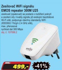 Zesilovač WiFi signálu EMOS repeater 300M U25