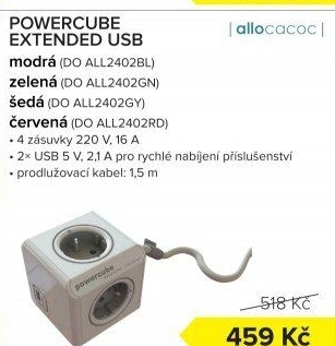 Rozbočovací prodlužovací kabel Extended USB PowerCube Allocacoc