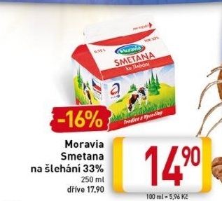 Smetana ke šlehání 33% Moravia