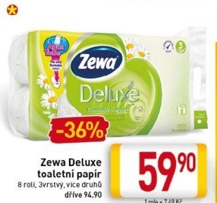 Toaletní papír 3vrstvý Deluxe Zewa - BILLA akcniletaky.com