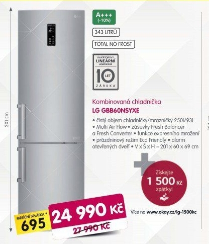 Kombinovaná chladnička LG GBB60NSYXE