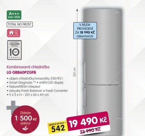 Kombinovaná chladnička LG GBB60PZGFB