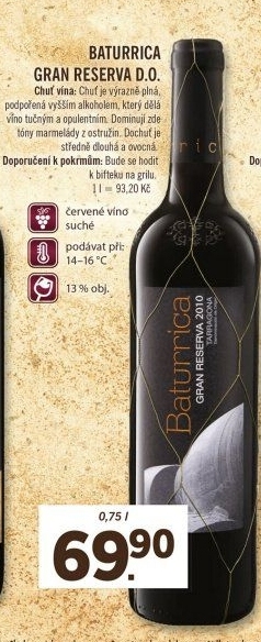 Víno červené Gran Rerserva Baturrica
