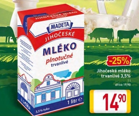 Trvanlivé mléko Jihočeské Madeta - 3,5% plnotučné