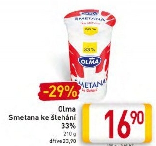 Smetana ke šlehání Olma 33%