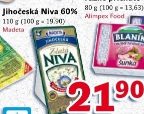 Sýr Niva zlatá Jihočeská 60% Madeta