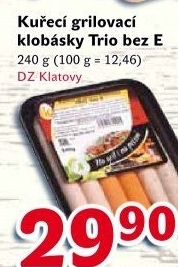 Kuřecí grilovací klobása Trio bez éček DZ Klatovy