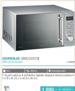 Mikrovlnná trouba Gorenje MMO 20 DEII