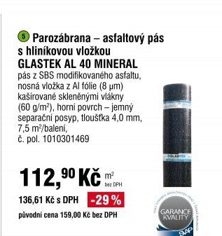 Parozábrana – asfaltový pás s hliníkovou vložkou GLASTEK AL 40 MINERAL - DEK stavebniny akcniletaky.com