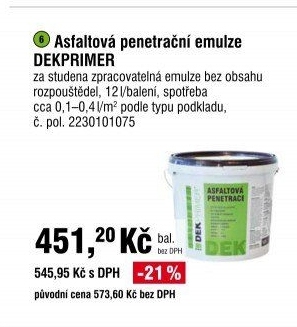 Asfaltová penetrační emulze DEKPRIMER