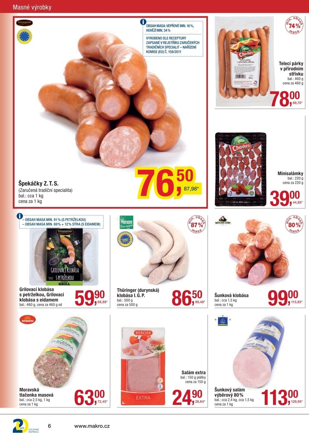 Párky telecí Beskydské uzeniny Chodura v akci Makro od 12.7.2017