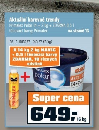 Primalex Polar bílá barva 14 kg + 2 kg - OBI akcniletaky.com