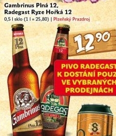 Pivo světlý ležák 12° Plná Gambrinus