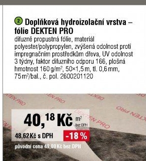 Doplňková hydroizolační vrstva – fólie DEKTEN PRO