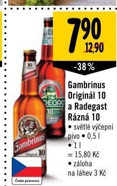 Pivo světlé výčepní Originál 10° Gambrinus